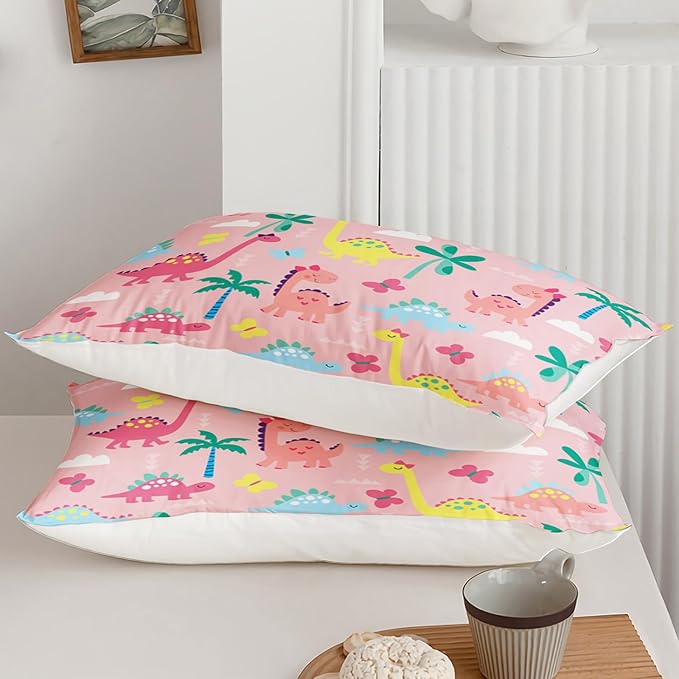 Axolotl Cute Dinosaur Comforter Set King,Colorful Dino Girls Bedding Set,Dinosaurs Animal Print Comforter,Botanical Palm Trees Bed,Butterfly Bedding for Kids Girls Teens,1 Quilt 2 Pillowcases,Pink