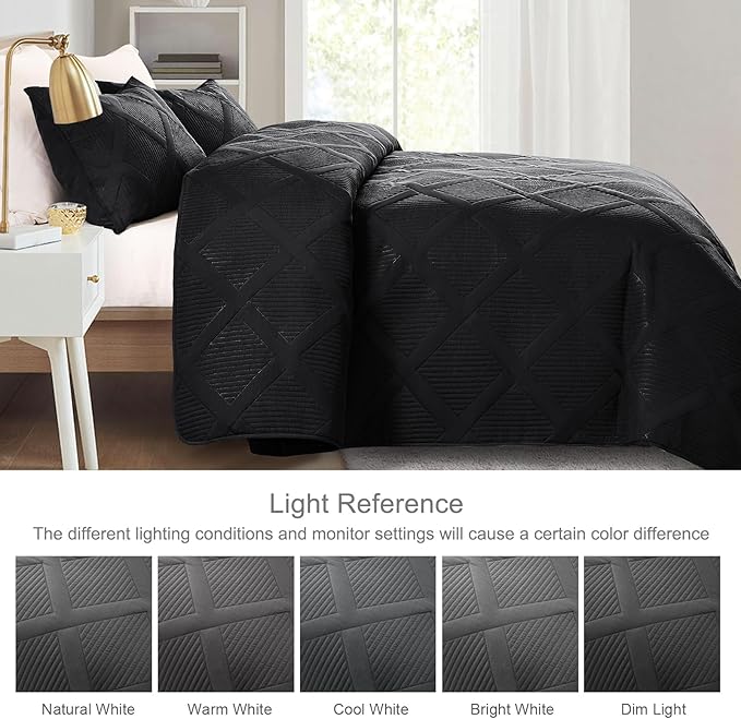 Exclusivo Mezcla Twin Size Quilt Set with Modern Striped Pattern, 2 Pieces Lightweight Black Quilts Bedding Set, Soft Bedspreads Coverlets for All Seasons