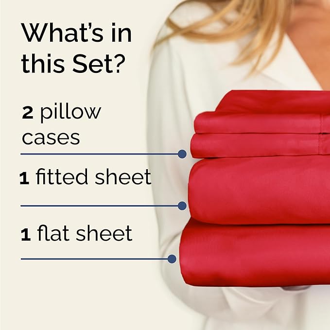 Twin 4 Piece Sheet Set - Comfy Breathable & Cooling - Ultra Soft Hotel Luxury Bedding Set with 8-16 Inch Deep Pockets - 1 Flat & 1 Fitted Sheet & 2 Pillowcases - Cozy, Wrinkle Free & Easy Care - Red
