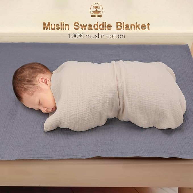 Baby Muslin Swaddle Blankets for Boys and Girls, 3-Pack Soft and Breathable Cotton Swaddles, Large 37 x 49 inches Receiving Blankets, Essentials for Newborns, Unisex 005