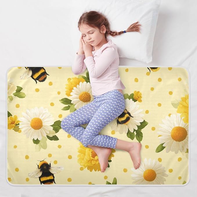 Waterproof Bed Pad Reusable Changing Pad Toddler Mattress Protector Large Pee Pad Baby Diaper Pad Soft Washable Liner Yellow Dotty Bee and Daisy