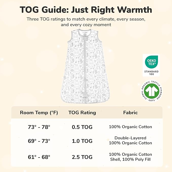 Baby Sleep Sack 1.0 TOG, Organic Cotton Baby Wearable Blanket with Two-Way Zipper, Swaddle Transition Baby Sleeping Bag, All-Season Sleep Sack for Newborn Infant Toddler Boy Girl, 12-18 Months, 1-Pack