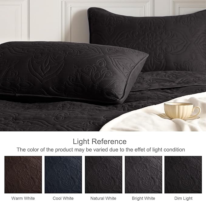 Whale Flotilla Soft Twin Quilt Bedding Set for All Seasons, Elegant Vintage Damask Ultrasonic Quilts Set, Lightweight Reversible Bedspread, Coverlet, Bed Cover with 1 Pillow Sham, Black