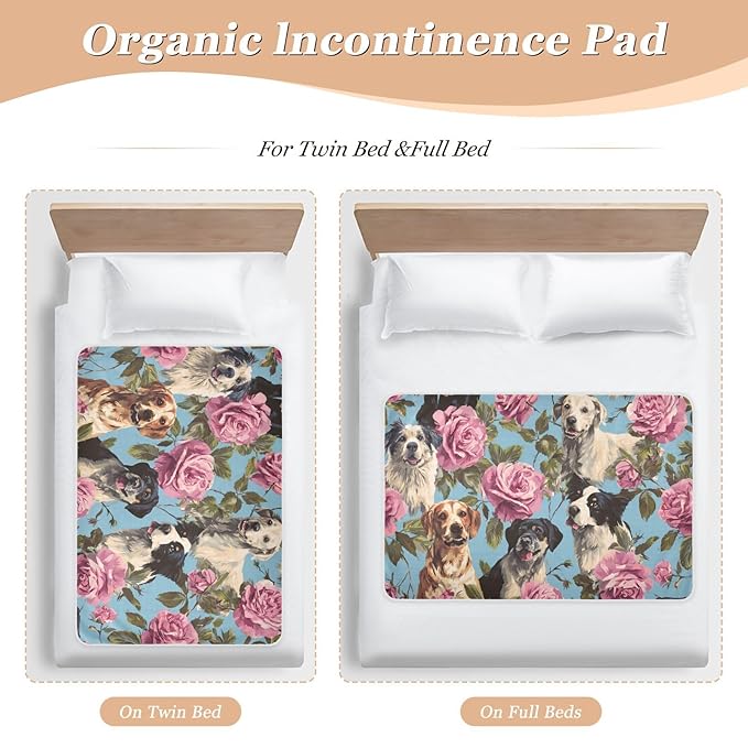 Waterproof Bed Pad Reusable Changing Pad Toddler Mattress Protector Large Pee Pad Baby Diaper Pad Soft Washable Liner Blue Dog and Rose