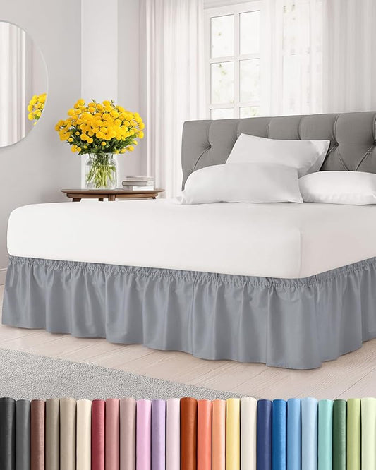 Wrap Around Dust Ruffle Bed Skirt - Steel Blue - for King Size Beds w/ 15 Inch Drop - Easy Fit Elastic Strap - Adjustable Pleated Bedskirt w/Brushed Fabric - Wrinkle Free, Women, Men, Kids & Teens