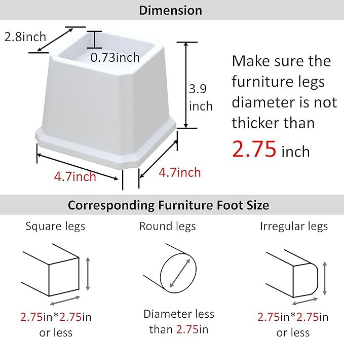 Bed Risers 3 Inch Set of 9, Heavy Duty Bed Elevators Risers for Bed Frame 9 Pack Lifts Up 3000 lbs Sofa Table Furniture Riser, White
