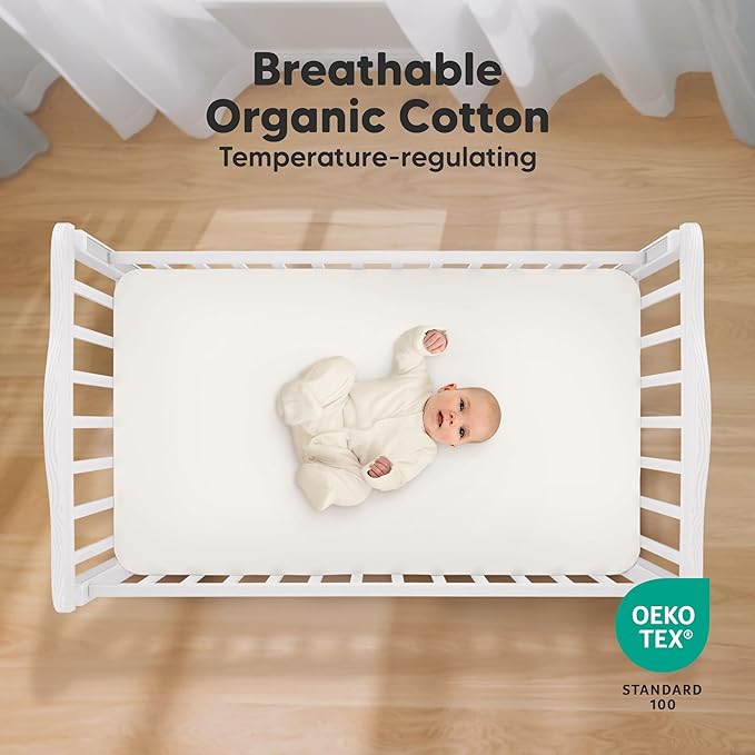 KeaBabies 2-Pack Organic Crib Sheets for Boys, Girls - 52x28 Fitted Crib Mattress Sheet Neutral, Breathable Jersey Cotton Cover for Baby Bed, Toddler Mattress, Soft & Cute Prints (Nibbles/Bruce)