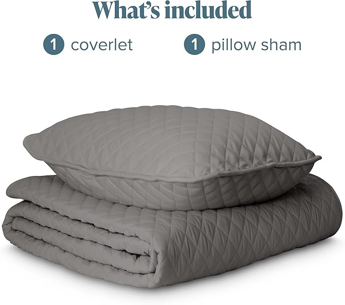 Bare Home Coverlet Set - Twin/Twin Extra Long - Lightweight Bed Decor - Comforter Alternative - All-Season Quilted Bedspread (Twin/Twin XL, Grey)