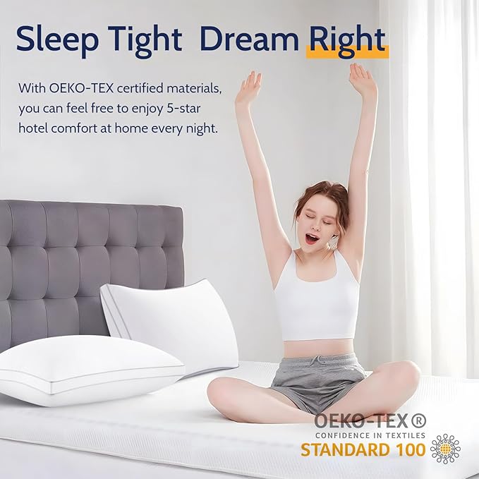 Pillows Standard Size Set of 2, Bed Pillows for Sleeping 2 Pack, Luxury Hotel Quality, Supportive Standard Pillows with Soft Down Alternative for Back Stomach Side Sleepers, Machine Washable