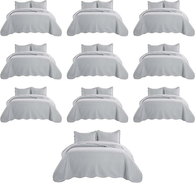 IR Imperial Rooms Queen Quilt Bedding Set (90" x 96") - Bulk Pack of 10 Wholesale for Hotels, Guest Bedroom & Airbnbs - Lightweight Microfiber Reversible Embossed Quilts Bedspreads (Silver)