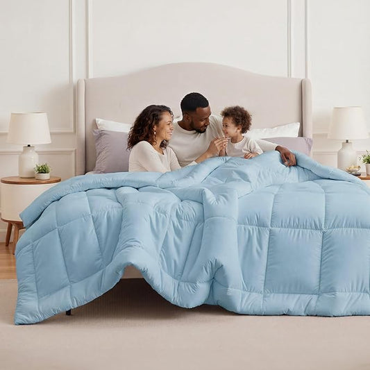 Bedsure Comforter Duvet Insert - Quilted Comforters Oversize Queen, All Season Duvet, GentleSoft Down Alternative Bedding, with 8 Tabs, Gifts for Women/Men, Light Spa Blue, Oversize Queen 98x98Inches