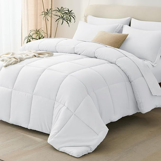 CozyLux Full Size Comforter Sets White - 7 Pieces Bed in a Bag Full, Oeko-Tex Certified Bed Set, All Season Soft Bedding Set with Down Alternative Comforter, Sheets, Pillowcases & Pillow Shams