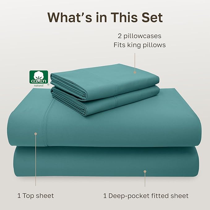 California Design Den Deep Pocket King Sheets Set - Luxury 600 Thread Count 100% Cotton Sateen Sheets King Size, Cooling Hotel Quality Sheets, Better Than Egyptian Cotton Sheet Set - Teal