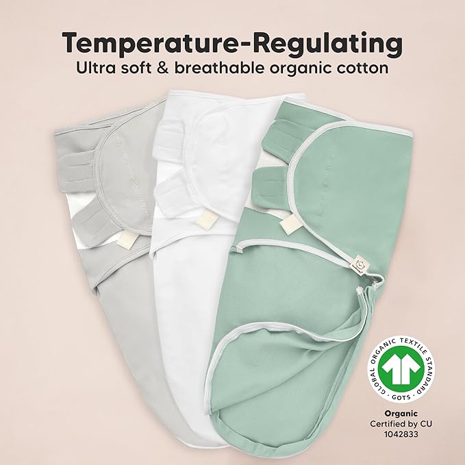 Baby Swaddle Sleep Sacks with Zipper - 3-Pack Swaddles for Newborns 3-6 Months, Infant, Baby Girls, Boys, Soft & Durable Newborn Sleep Sack, Easy Diaper Change Swaddling Blanket (Sage, L)