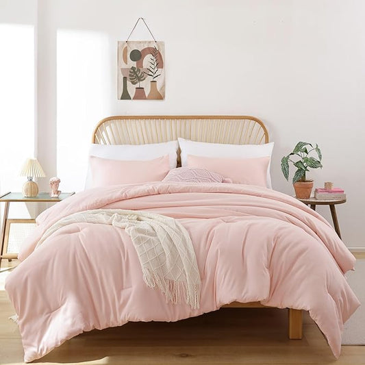 ROSGONIA Oversized Queen Comforter Blush, 3pcs (1 Comforter & 2 Pillowcases) Lightweight Oversized Queen Comforter Sets Bedding Blanket Quilts