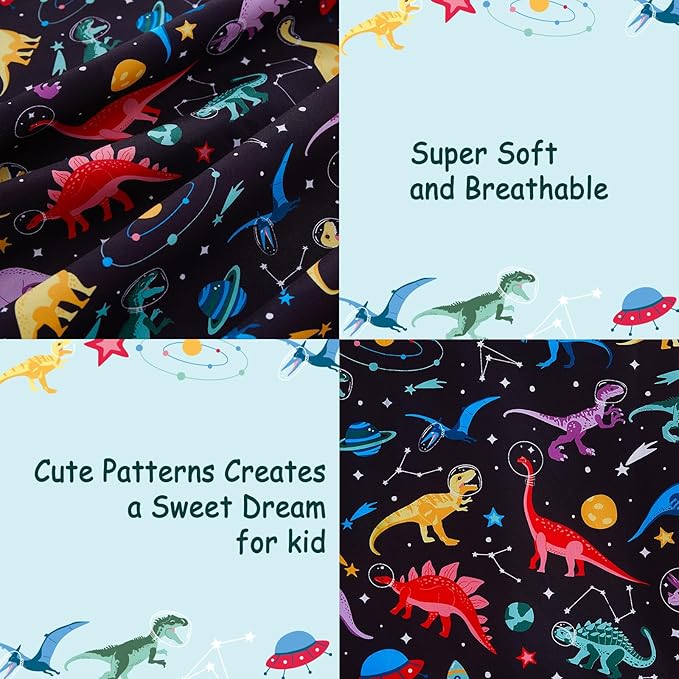 Kids Sheet Set Twin Size, Twin Sheet Set with Space Dinosaur Pattern，Breathable Silky Soft Microfiber Kids Fitted Sheet