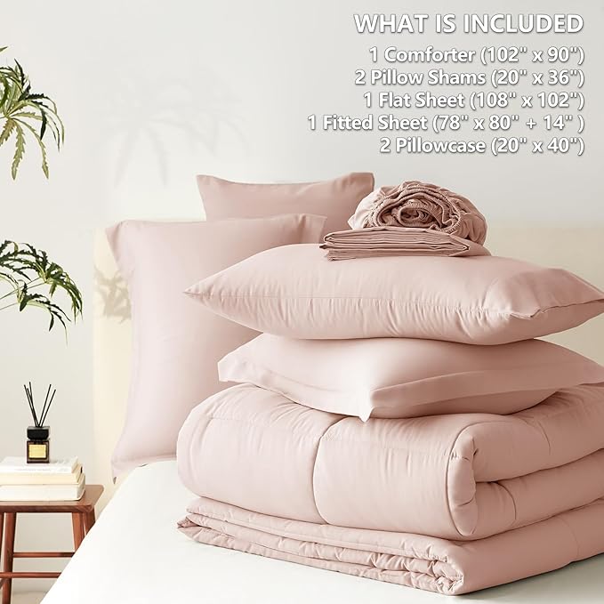 CozyLux King Size Comforter Set Blush Pink - 7 Pieces Bed in a Bag King, Okeo-Tex Certifited Bedding Set, All Season Soft Bed Set with Down Alternative Comforter, Sheets, Pillowcases & Pillow Shams