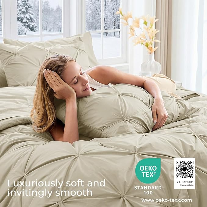 Sasttie Twin Comforter Set, 5-Piece Bed in a Bag, Pintuck Bedding Sets for All Season, Includes Comforter, Flat Sheet, Fitted Sheet, Pillowcase and Pillowsham, Linen