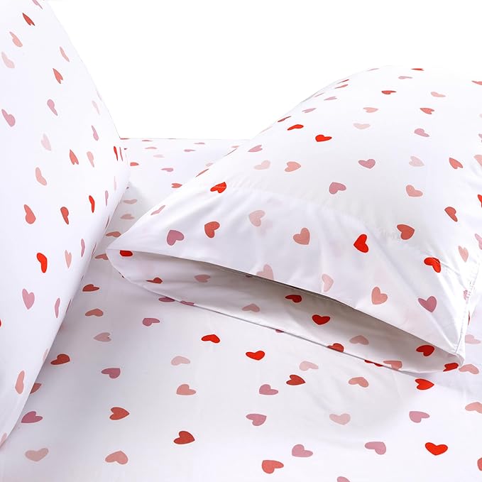 Elegant Comfort Softest and Coziest 6-Piece Sheet Set - 1500 Premium Hotel Quality Microfiber - Deep Pocket, Wrinkle Resistant 4-Piece Heart Pattern Bed Sheet Set, Twin XL, Valentina