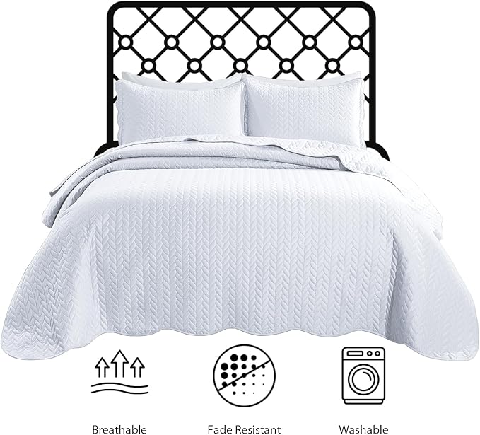 MOONLIGHT20015 8 Pack Quilt King Size Bedding (106" x 96") - Bulk Wholesale for Hotels, Guest Bedroom & Airbnbs - Lightweight Microfiber Reversible Embossed Quilts Bedspread (White)