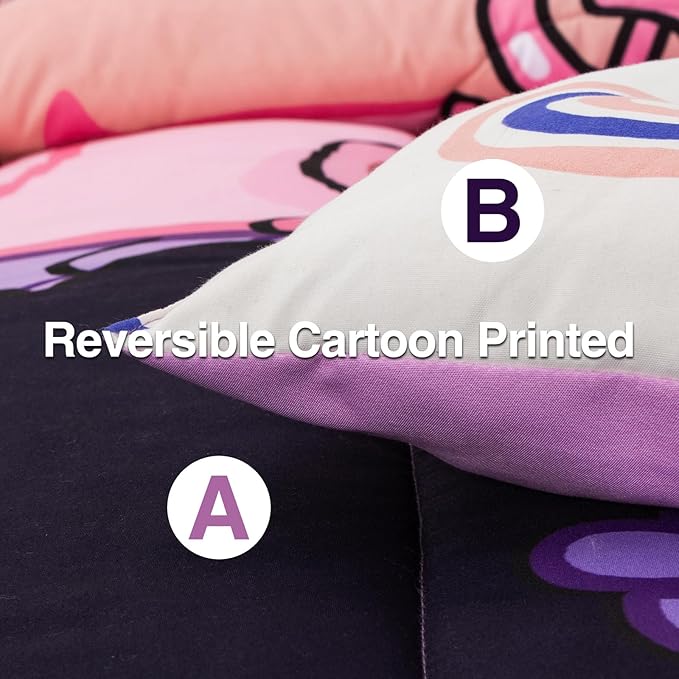 A Nice Night Purple Comforter Sets,Black Girl Listening Music Printed, 6Pcs Bed in A Bag Queen Size All Seasons Bedding Set,for Kids, Girls
