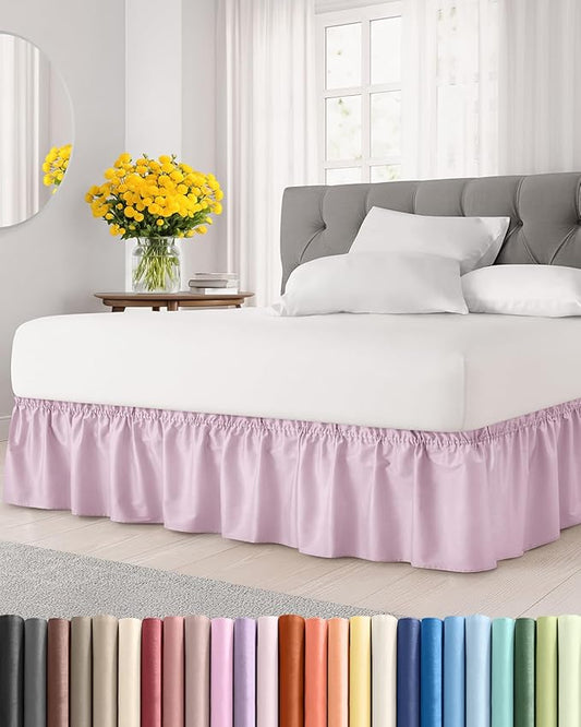 Wrap Around Dust Ruffle Bed Skirt - Light Pink - Twin/Twin XL Size Beds with 21 Inch Drop - Elastic Strap - Adjustable Pleated Bedskirt with Brushed Fabric and Wrinkle Free - Women, Men, Kids & Teens