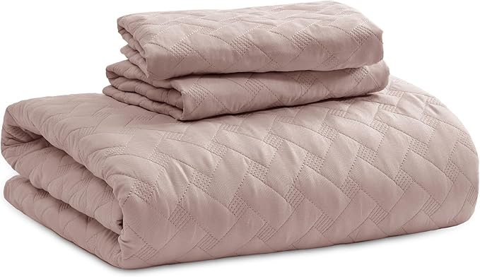 Bedsure Quilts Queen Size - Lightweight Bedspreads Queen Size with Basket Weave Pattern, Soft Quilt Bedding, Dusty Rose Comforter Coverlet for All Seasons (90" x 96")