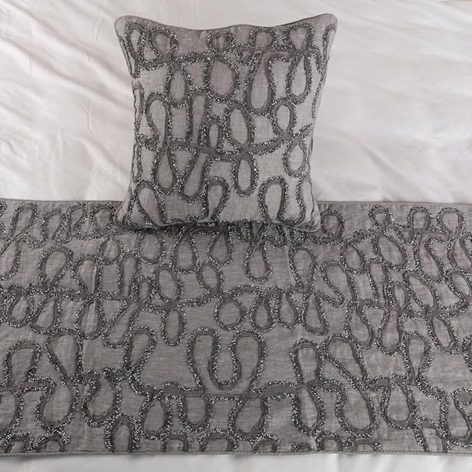 The HomeCentric King Queen Twin Bed Runner, Grey Designer Bed Scarf in Linen with Embroidery, CA King Size 86"x18" Bed Runner with Pillow Cover, Bed Linen Foot Warmer Home Living - Grace Forever