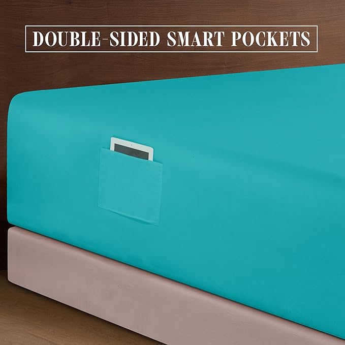 Elegant Comfort Luxurious 1500 Premium Hotel Quality Microfiber 4-Piece Sheet Set, 18-24 Inches Deep - Extra Deep Pocket Sheets - Ultra Soft 4PC Deep Pocket Sheets, King, Turquoise