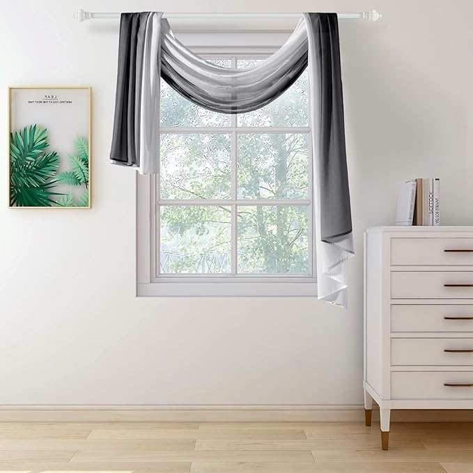 NAPEARL Ombre Window Scarf Valance, Romantic Gradient Voile Scarf Valance for Ceremony Backdrop, Wedding Arch, Kids Bedroom, Decorative Swag Curtain 144 Inches, Black