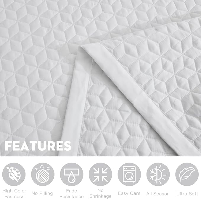 Oversized King Bedspread 128x120 Extra Wide, Modern & Contemporary Look, Lightweight Bedding Cover, Reversible, 5 Piece, 100% Microfiber, Pure White