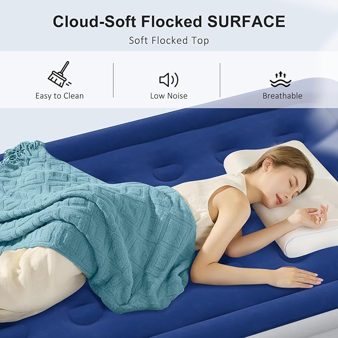 Twin Air Mattress with Built-in Pump, 18" Raised Inflatable Bed Blow Up Mattress, Comfort Portable Air Bed for Camping, Home Guests, Travel 550 lbs Max