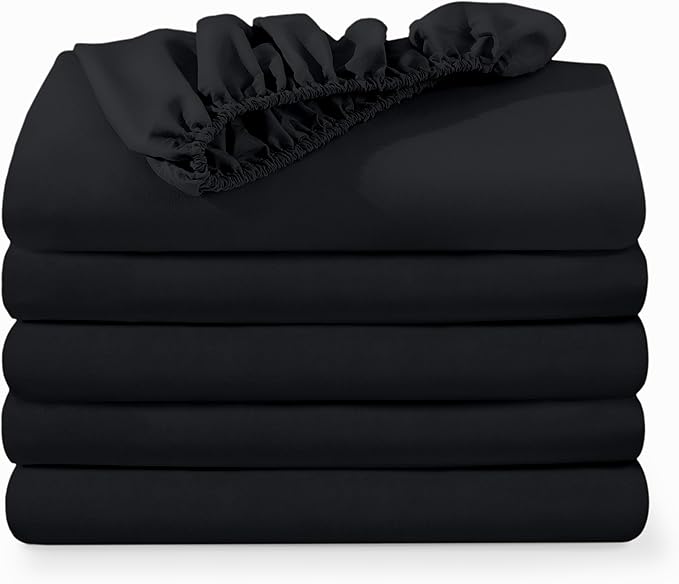 Bare Home 5-Pack Fitted Bottom Sheets Twin Extra Long - Premium 1800 Ultra-Soft Wrinkle Resistant Microfiber - Deep Pocket (Twin XL, Black)