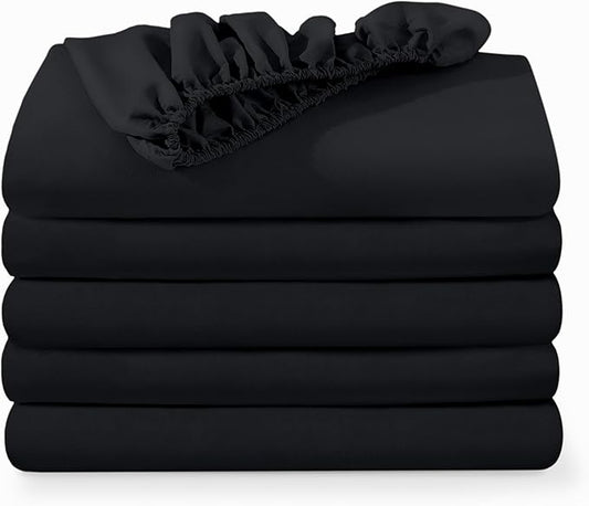 Bare Home 5-Pack Fitted Bottom Sheets Twin Extra Long - Premium 1800 Ultra-Soft Wrinkle Resistant Microfiber - Deep Pocket (Twin XL, Black)