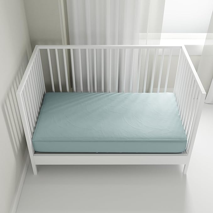 QuickZip Crib Sheet Set - Faster, Safer, Easier Baby Crib Sheets - Includes 1 Wraparound Base & 3 Zip-On Crib Sheets – Dusty Blue 100% Cotton - Fits All Standard Crib Mattresses