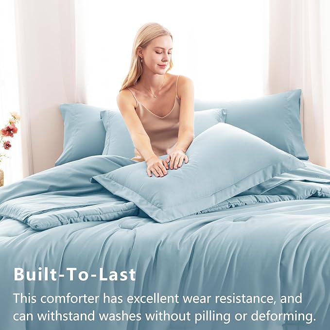 CozyLux King Size Comforter Set Light Blue, 7 Pieces Bed in a Bag King Comforter Set with Sheets, Bedding Set with Down Alternative Comforter, Fitted Sheet, Flat Sheet, Pillow Shams and Pillowcases