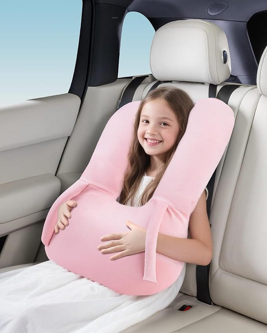 BEBAS U-Shaped Kids Travel Pillow for Car Travel Accessories for Children Adults - Soft Breathable Supports Neck Head for Sleeping - Adjustable Strap for Airplane Long Road Trip