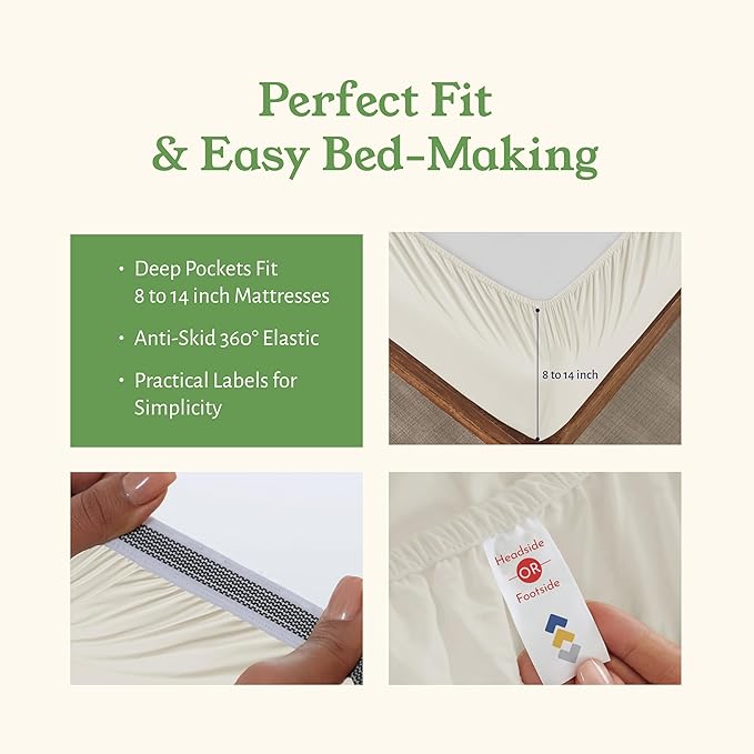 California Design Den XL Twin Sheets Set - Soft 100% Organic Cotton Sheets with Deep Pockets, Crisp Percale, Breathable and Durable Bedding, Dorm Essentials for Guys - Ivory (Cream Tone)