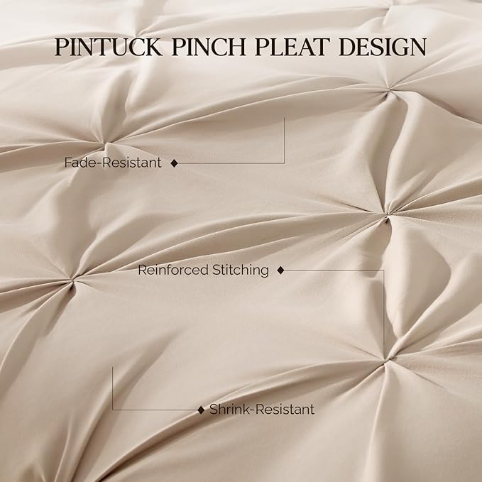 Andency Wheat Oversized King Comforter Set (120x98Inch), 3 Pieces Lightweight Pinch Pleat Cal King Bedding Comforters & Sets, Oversized Pintuck Soft Fluffy Down Alternative Bed Set for All Season