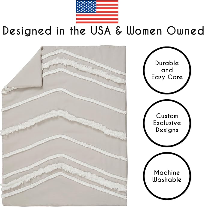 Sweet Jojo Designs 4-Piece Baby Crib Bedding Set (Boho Chic) for Boys or Girls, Infants/Nursery incl. Blanket, Fitted Sheet, Skirt, Diaper Stacker (Linen, Beige, Neutral, Modern Farmhouse, Shabby)