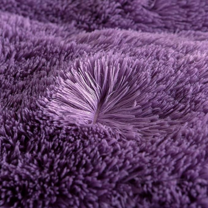Uhamho Faux Fur Velvet Fluffy Bedding Duvet Cover Set Down Comforter Quilt Cover with Pillow Shams, Ultra Soft Warm (King, Purple)