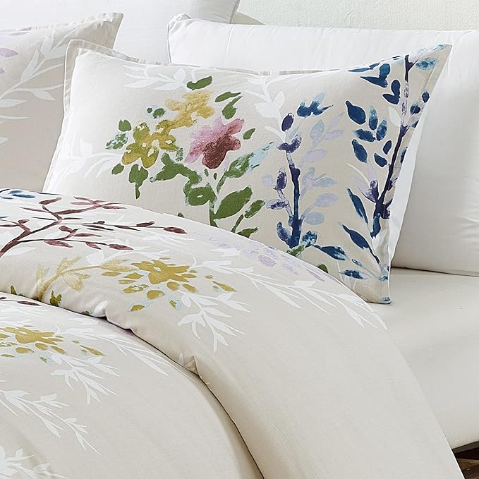 Style Quarters 3PCS Duvet Cover Set with White Leafy 100% Cotton Silhouettes Duvet Cover King Size Machine Washable Includes 1 Duvet Cover + 2 Shams (King)