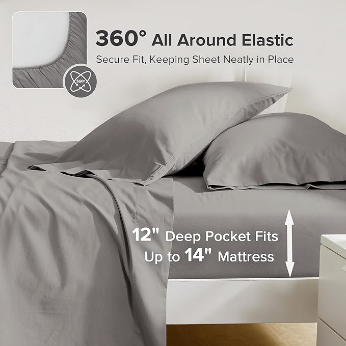 Comfort Spaces 100% Cotton Sheets Twin, Breathable, Soft Cotton Sheets, Naturally Cool Cotton Bed Sheets with 12" Elastic Pocket Fits up to 14" Mattress, All Season Sheet Set, Dark Gray 3 Piece