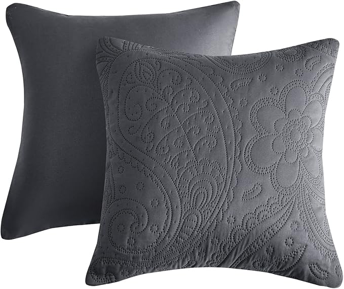 Oversized King Bedspread 138x122 Extra Wide, Ultrasonic Lightweight Bedding Cover, Paisley Pattern, Reversible, 5 Piece, 100% Microfiber, California/Alaskan King, Dark Grey