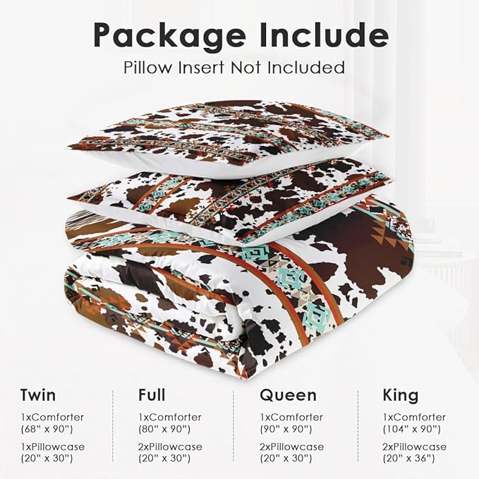 Twin Size Comforter Set with Pillowcase, Animal Vintage Retro Soft 2 Pcs Bedding for Kids and Adults, Cow Brown Cowhide Comforter Set for Bedroom Bed Decor