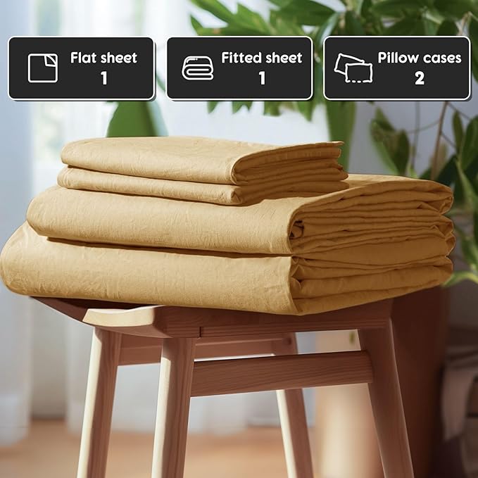 SONORO KATE 100% French Pure Linen Sheets, Breathable and Durable Linen King Size Sheets, Anti-Tear Linen Bed Sheets, Machine Washable, 16 Inch Deep Pocket - 4 Piece (Rust, King)