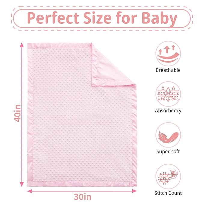 Pro Goleem Baby Soft Minky Dot Blanket with Silky Satin Backing Baby Gifts for Girls（Pink, 30’’ x 40’’）