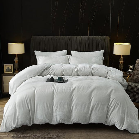 PHF Truly Velvet Duvet Cover Set California King Size, 3pcs Ultra Soft Breathable Comforter Cover Set, Luxury Cozy Flannel Duvet Cover with Pillow Shams Bedding Collection, 104" x 98", Sliver Grey