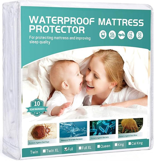 Full Size Mattress Protector 54x75 in【Fits for 6-18" Deep】 5-Sided Fitted Sheet Mattress Covers, Smooth Top Fabric with Elastic Band