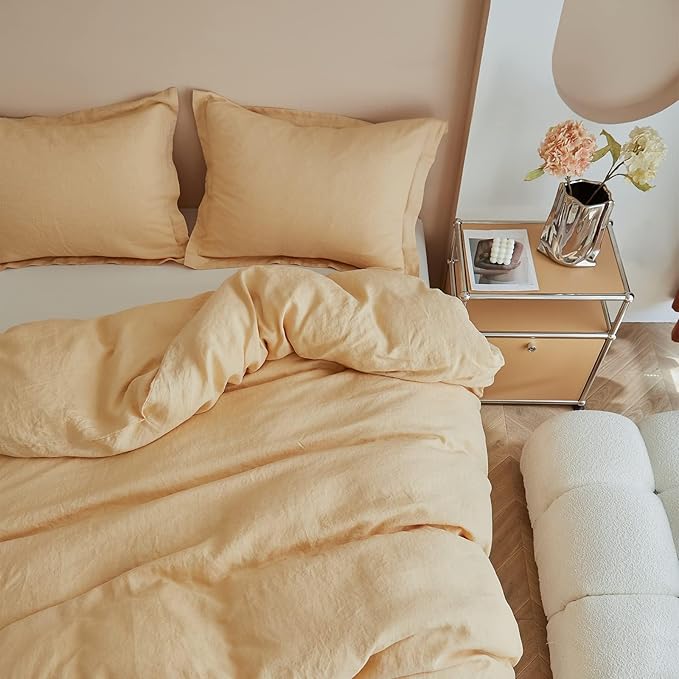 Simple&Opulence 100% Linen Duvet Cover Set, 3 PCS Natural French Flax Sand Duvet Cover King Size, Breathable Soft Comfy Linen Bedding Comforter Cover with 2 Pillowcases(Sand, 104"x92")